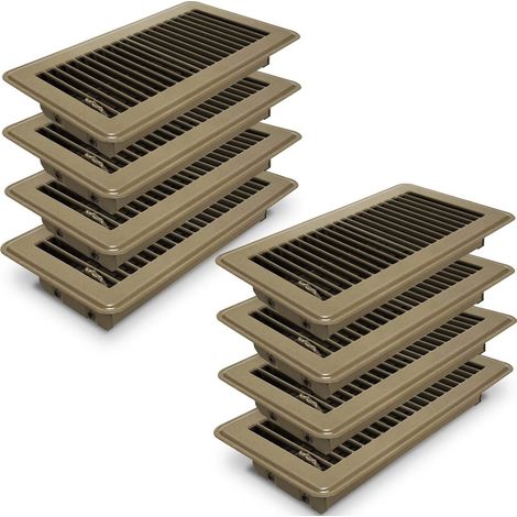 Lot de 8 ventilateurs de sol marron 4" x 10" - Couvercles d'aération de sol en acier robuste pour un réglage facile de l'alimentation en air. (1/5)
