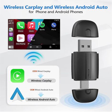 Adaptateur CarPlay sans fil Android Auto 2 en 1, dongle intelligent USB Type-C, adaptateur de contrôle filaire vers sans fil (1/4)