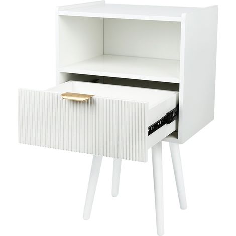 Haloyo – Table de chevet avec tiroir en panneau de fibres – Dimensions 42x30x65cm – Pieds en bois massif – Design moderne pour chambre ou salon (1/5)