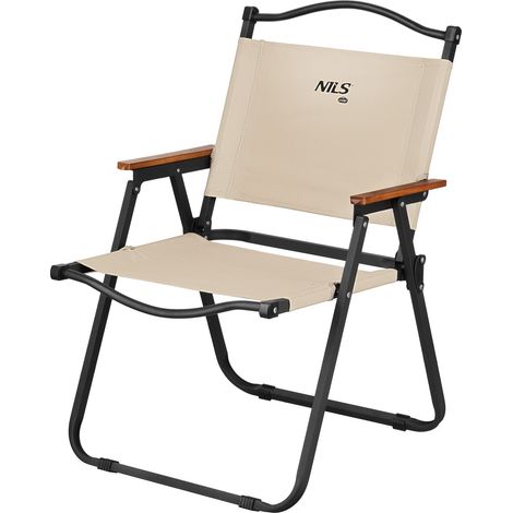 Beiger Klappstuhl, 900D Polyester, Eisengestell