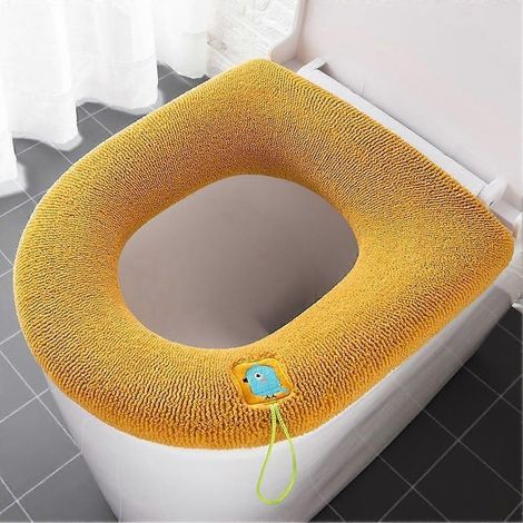 Housse de siège de toilette douce, lavable et chaude, tapis de bain pour toilettes standard, couleur jaune (1/5)
