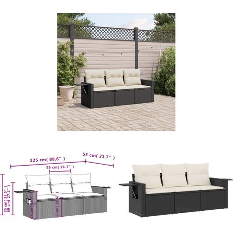 Salon de jardin 3 pcs avec coussins noir résine tressée - Ensemble Salon De Jardin - Meuble Extérieur - Résine Tressée - Rotin Synthétique - Mobilier De Jardin - Home & Living (1/3)