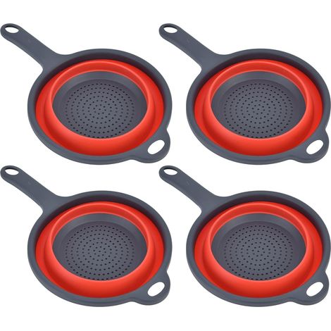 Collapsible Colanders Set of 4, Round Plastic Sieve (Red) (1/5)