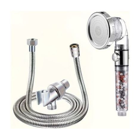 Pommeau de Douche à Large Débit avec Ionisation Négative – 3 Modes et Bouton Stop (1/4)