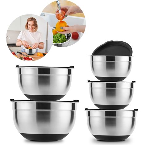 SWANEW ciotola di miscelazione - set di 5 pezzi ciotola di miscelazione in acciaio inox ciotola rotonda ciotola di plastica coperchio ciotola di miscelazione (1/5)