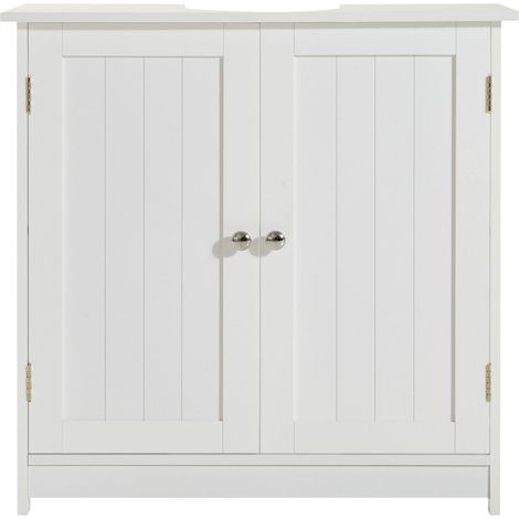 Waschtischunterschrank mit verstellbarem Einlegeboden, U-förmiger Aussparung und 2 Türen, platzsparend, passend für Stand- und Standwaschbecken, 60 x 30 x 60 cm, weiß