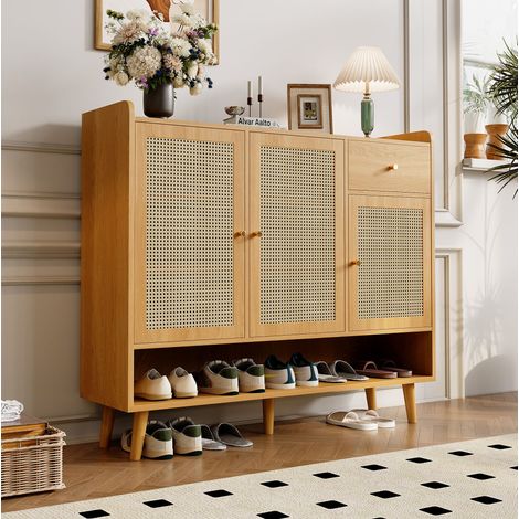 Mueble almacenaje con 3 puertas y cajón amplio natural OKMYHOME (1/5)