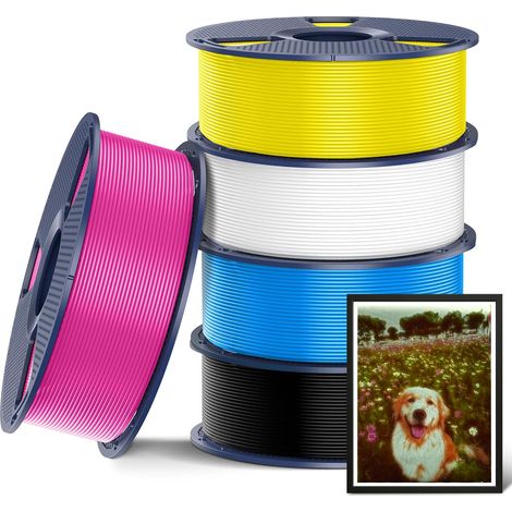 5KG PLA+ Filament 1.75mm, Neatly Wound, Filament pour Imprimante 3D, Filament PLA Plus Résistant, 1kg par Bobine, 5 Rouleaux, CMYK(Blanc+Noir+Cyan+Jaune+Magenta) (1/5)