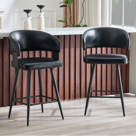 Gepolsterte Esszimmerstühle mit Armlehnen, schwarz, 2er-Set, Metallgestell, OKMYHOME (1/5)