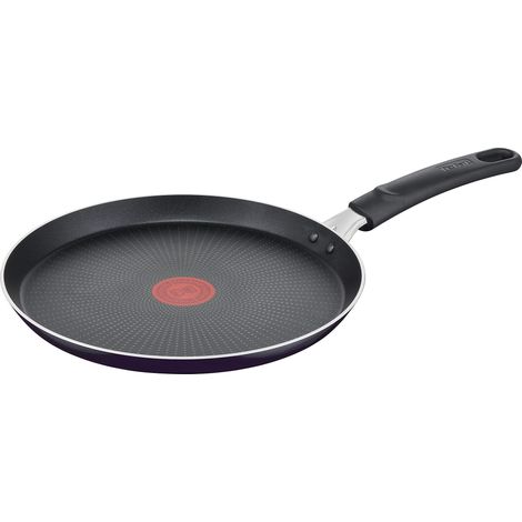 Tefal D52610 Resist - Padella per crêpe 25 cm, rivestimento antiaderente in titanio sicuro, indicatore di temperatura del segnale termico, facile da pulire, tecnologia Flame Protect, colore nero