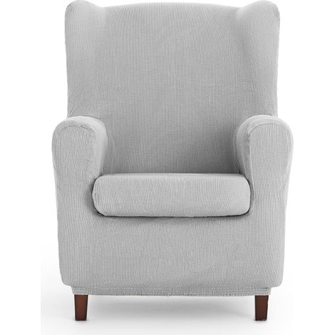 Housse de Fauteuil à Oreilles Universelle et Polyvalente - Housse de Fauteuil Couleur Gris Perle Protecteur Facile à Placer pour Dossier, siège et accoudoirs (1/5)