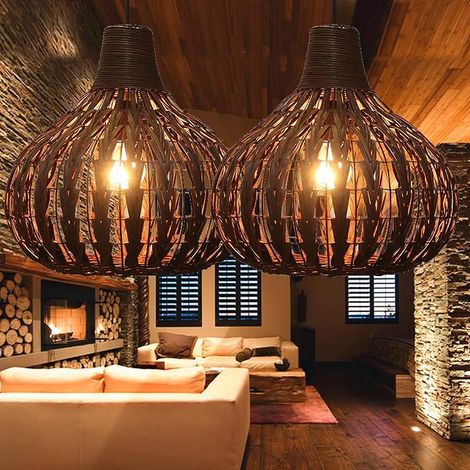 Halbintegrierte Pendelleuchte mit Metall-Rattan-Schirm, E27-Fassung und verstellbarer Draht-Deckenaufhängung für Restaurants, Bars oder die Wohnraumbeleuchtung (1/5)
