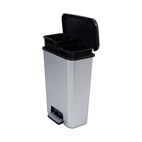 Poubelle à pédale Curver Compatta Duo 2 compartiments gris clair 23 L + 23 L (46 L)