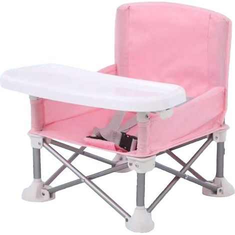 Chaise haute pliable, compacte et portable pour tout-petits, rehausseur pour bébés/enfants, idéale pour la table à manger et le camping (rose). (1/5)