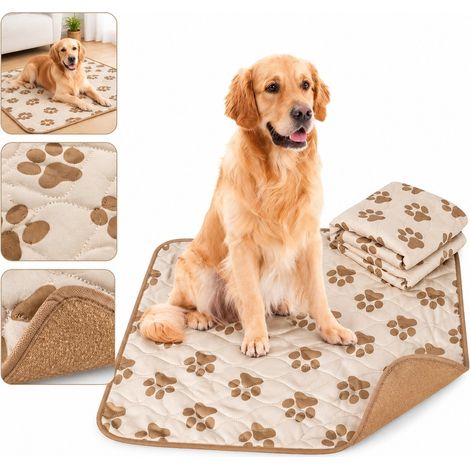 Tapis d'éducation lavable et réutilisable pour chien, en polyester beige doux et résistant, surface absorbante anti-fuite, base antidérapante, lavable en machine à 30 degrés, 86 x 61 cm (1/5)