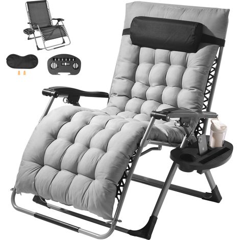 VEVOR Poltrona Relax a Gravita Zero Reclinabile 825 mm, Lettino Relax da Giardino Cortile, Lettino Antigravita Regolabile con Cuscino, Poggiatesta, Poggiapiedi, Portabicchieri Carico 226,8 kg Grigio
