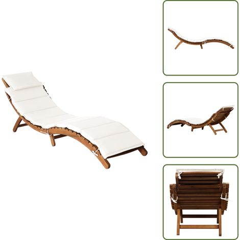 Sonnenliege mit Auflage Massivholz Akazie Creme - Sonnenliege - Gartenmöbel - Holzliege - Akasie Möbel - Outdoor Möbel (1/5)