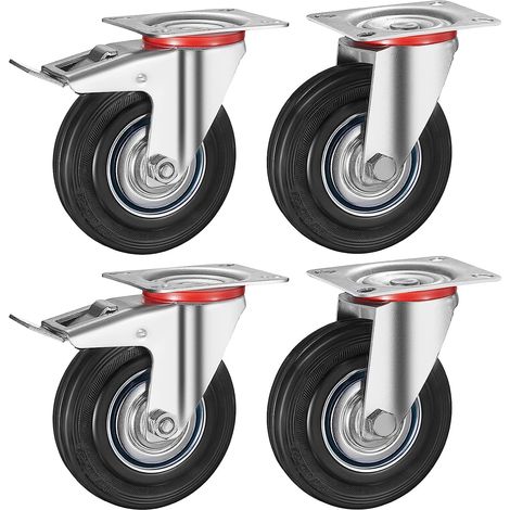 LIFURUN 4 Ruote di Carico Pesanti da 200 mm, Ruote per il Trasporto con Freno Fino a 650 kg, Rotanti a 360°, Senza rumore (2 Ruote Freno, 2 Ruote Girevoli) (1/5)