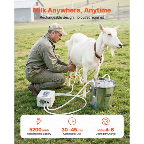 Machine à Traire Chèvre Seau 3 L Trayeuse de Mouton en Acier Inoxydable Kit de Traite Brebis Électrique Portable, avec Batterie Rechargeable 5200 mAh, 2 Gobelets Trayeurs, à Pulsation à Vide (1/5)