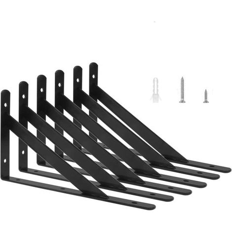 Marco de soporte, 6 piezas, Marco de soporte, Soporte de pared, Soportes metálicos para estantes, Soporte de acero inoxidable, 150 mm, Negro (1/5)