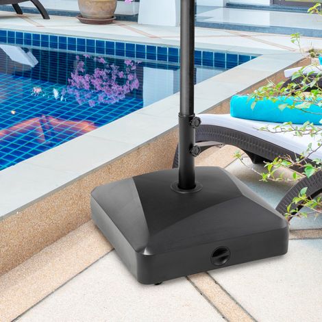 Pied de parasol avec roulettes métallique stable remplissable 43 kg eau ou 60 kg sable adapté mât Ø38/48 mm pour jardin et terrasse (1/5)