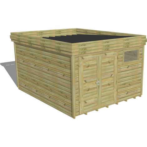 ABRI DE JARDIN bois Pin autoclave 27mm - 3,44x4,34m / 14,9m2 - Bac acier - Plancher bois (1/5)