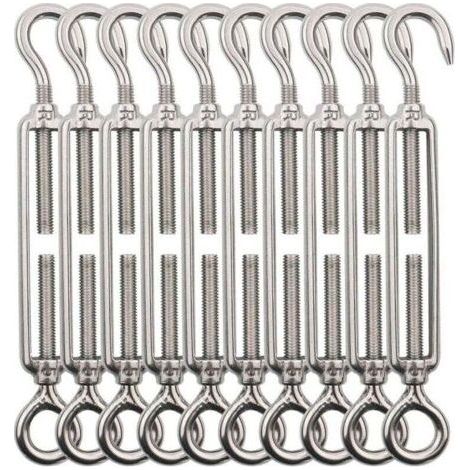 M5 Hook Cable Tensioner (Hook and Eye), Steel Wire Tensioner/INOX Cable Tensioner in 304 Stainless Steel for Clothesline, Steel Cable, Steel Rope -10 Pieces (1/4)