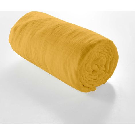 Drap Housse Gaze de coton - Bonnet 30 Cm - Plusieurs Tailles - Plusieurs Coloris - 190x140cm - jaune
