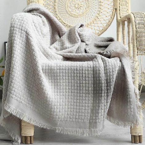 Couverture grise pour canapé, châle, couvre-lit, couverture de sieste au bureau (1/5)