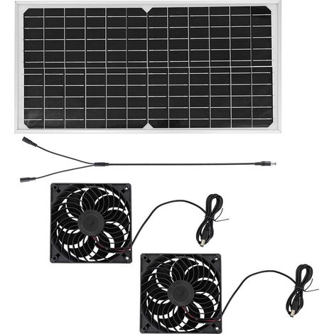 Decdeal Kit de ventilateur d'extraction solaire avec panneau 16W, 2 évents à grande vitesse, sans balais, alimentés en courant continu, pour serre, poulailler, grenier, hangar (1/5)