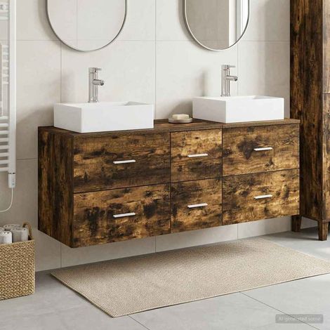 vidaXL Bathroom Cabinet Set 3 pcs Smoked Oak 129 x 41 x 79.5 cm (1/5)