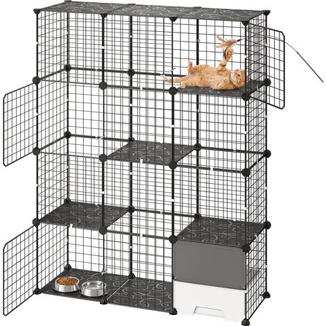 VEVOR Jaula para Gatos de 4 Niveles 104,1 x 35,5 x 139,7 cm Jaula de Metal, con Puertas Plataformas y Caja Pequeña, Conectores Reforzados, Parque de Gatos, para Trepar Jugar Descansar, Color Negro (1/5)