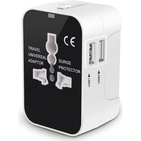 Adaptateur Voyage Universel - Prises USA EU UK AUS - 2 Ports USB - 100-240 V - Pour Chargeur Téléphone Ordinateur Portable - 1 Pièce (1/5)