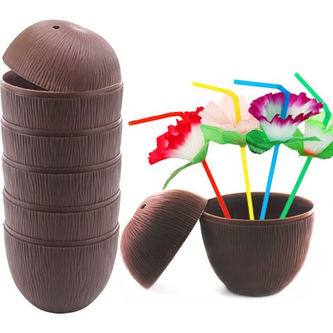 Gobelet en Coco pour Cocktails, Fête Hawaïenne, Bouteille Boisson Plastique 56g