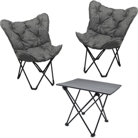 Camping Sitzgruppe mit Alu Klapptisch inklusive 2x Tasche - 3-teilig - Garten Tischgruppe mit 2x Schmetterlingsstuhl bis 110kg