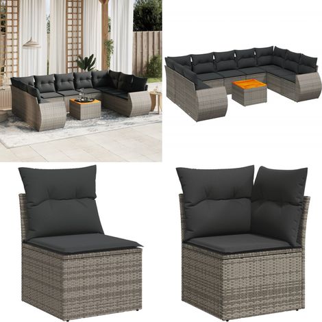 10-tlg. Garten-Sofagarnitur mit Kissen Grau Poly Rattan - Gartenmöbel - Sofas - Outdoor Möbel - Rattan Gartenmöbel - PE-Rattan - Home & Living (1/5)