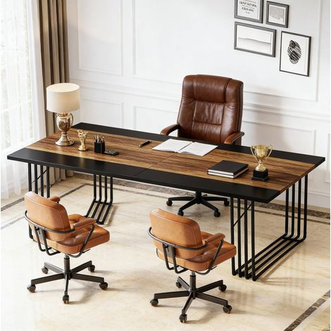 Mesa rectangular de MDF y metal 200 x 100 x 75 cm negro y marrón rústico, estilo industrial (1/5)