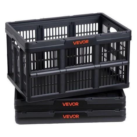 Klappbox 45 L 3er-Pack, Faltbare Aufbewahrungsboxen aus Kunststoff, Stapelbare Klappkörbe mit Griffen, Tragkraft 15 kg pro Box, Klappkiste, Ideal für Haushaltsorganisation, Schwarz (1/5)