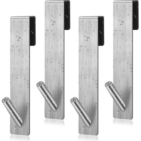 Lot de 4 crochets de porte de douche avec porte-serviettes, sans perçage, en acier inoxydable, pour portes de douche sans cadre (1/5)