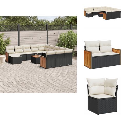 Salon de jardin avec coussins 13 pcs noir résine tressée - Ensemble Salon De Jardin - Meuble Extérieur - Mobilier De Jardin - Chaise Longue - Set Salon (1/5)