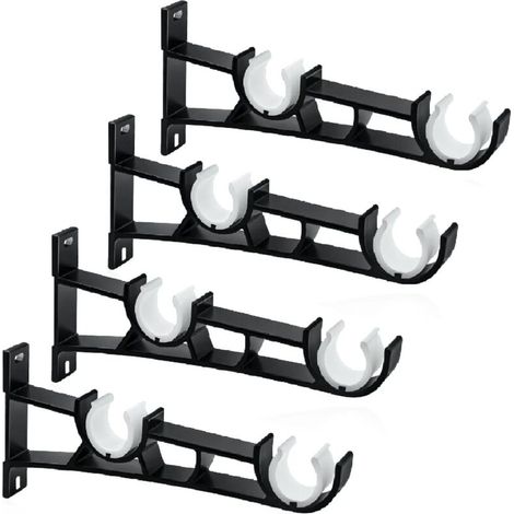 Lot de 4 supports de tringle à rideau double de 28 mm, montage latéral, robustes, noirs (1/5)