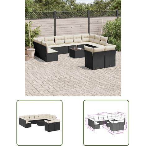 The Living Store 13-tlg. Garten-Sofagarnitur mit Kissen Schwarz Poly Rattan - Gartenmöbel - Esstischgarnituren - Outdoor Möbel - Lounge Set - Rattan Sofa (1/3)