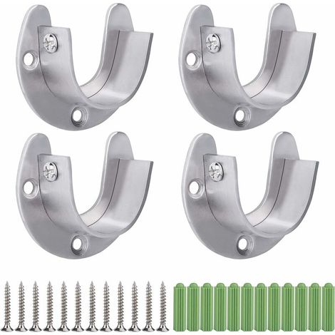 Stainless Steel Wardrobe Rod Bracket, 4 Pieces U Shaped Curtain Rod Bracket, Heavy Duty Round Tube Sockets with Screws (32mm) (1/5)