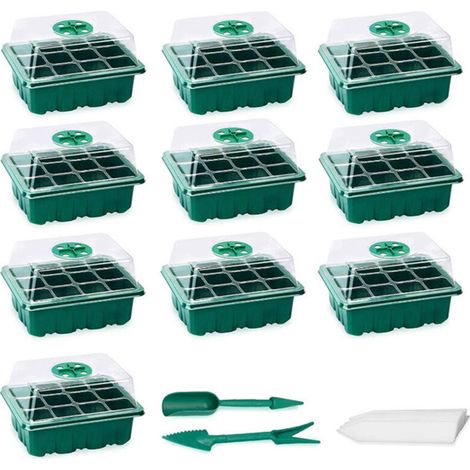 – Plateau de démarrage de graines 10 pièces avec dôme et base d'humidité – Système de ventilation réglable – Reutilisable et durable pour semis (1/4)