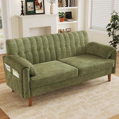 Sofá de 2 plazas 161,5x79x83,5 cm en chenilla verde con bolsillos laterales - MEUBLIV (1/5)