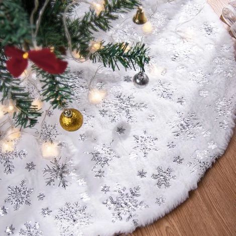 Tapis de sapin de Noël 90 cm, tapis de sapin de Noël, grand protège-pieds de sapin de Noël argenté à motif flocon de neige, tapis de sapin de Noël (1/5)