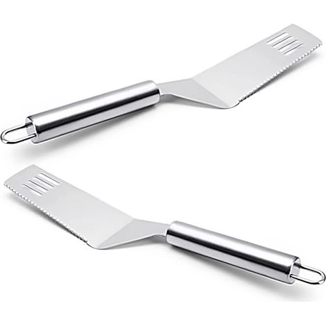 Set mit 2 multifunktionalen Edelstahlspateln für die Küche, rechteckiger Kopf, Aufhängeöse, Tortenschneider, Lasagneschneider, Kuchenheber, Pizzaheber, 28 cm L x 5 cm B (1/5)