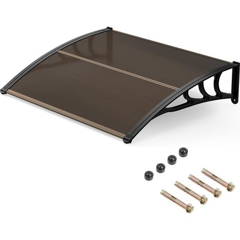Auvent de Porte d'Entrée 100,5 x 75.5 cm, Marquise de Porte Extérieur Aluminium, Protection Solaire Contre Pluie, Panneau Double Revêtement(Brun) (1/5)