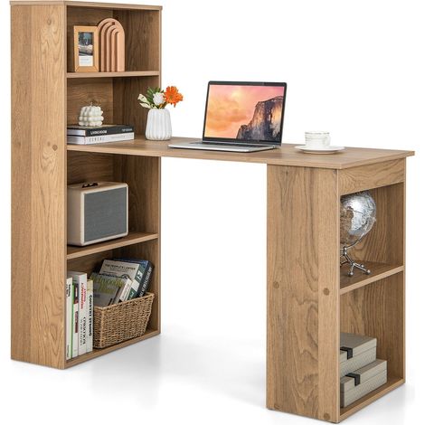 Computer Desk Wooden PC Laptop Table Writing Workstation 6-Tier Storage Shelves (1/5)