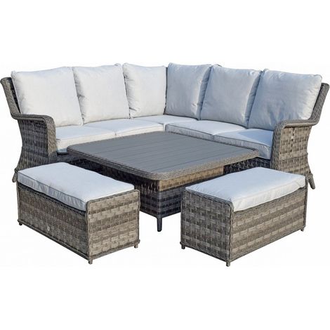 Signature Weave Mia Wicker Corner Sofa Lifting Dining Table Benches Set Grey (1/4)